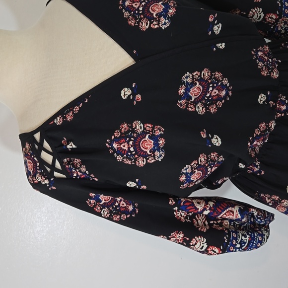 Rags To Wishes Floral Print Boho Black Romper Large - Picture 9 of 11